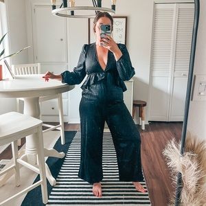 ASOS Frill Detail Jacquard Jumpsuit in Black